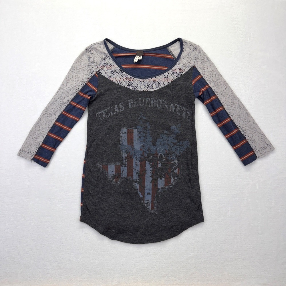 Free People Rock & Roll Cowgirl Tee Womens Medium Grey Texas Americana Y2K